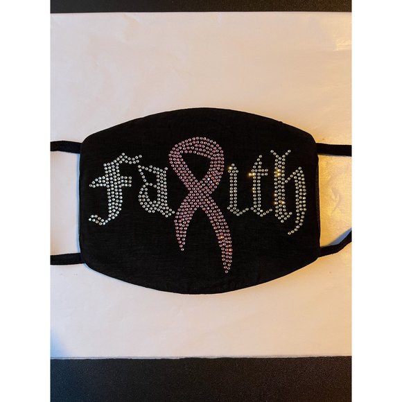 Breast Cancer Awareness Pink Ribbon Bling Face Mask Rhinestone - Picture 2 of 10